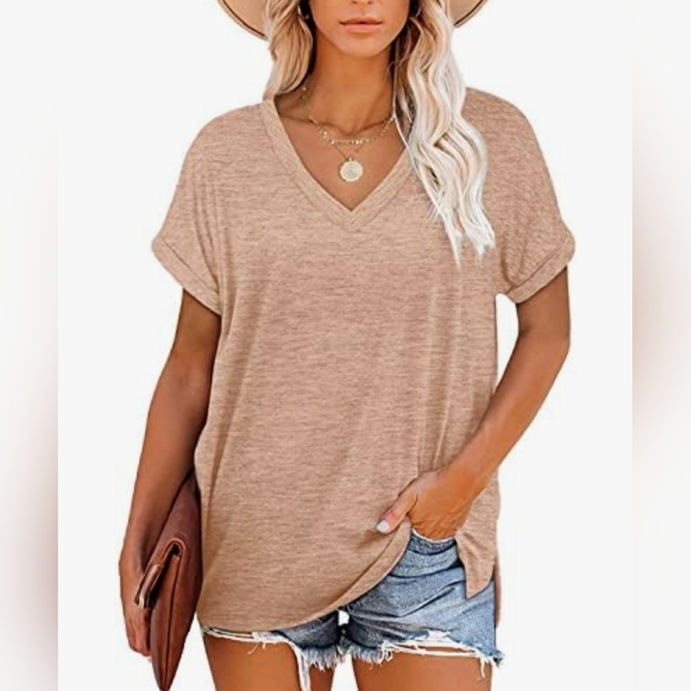 Plus Size Women's Summer Solid Color V-Neck Batwing Short Sleev…